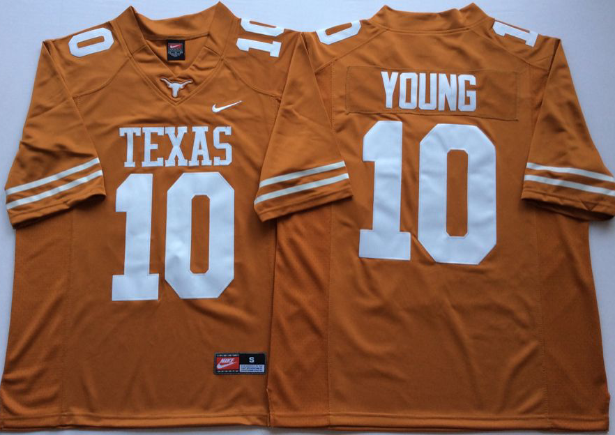 Men Texas Longhorns #10 Young Yellow Nike NCAA Jerseys